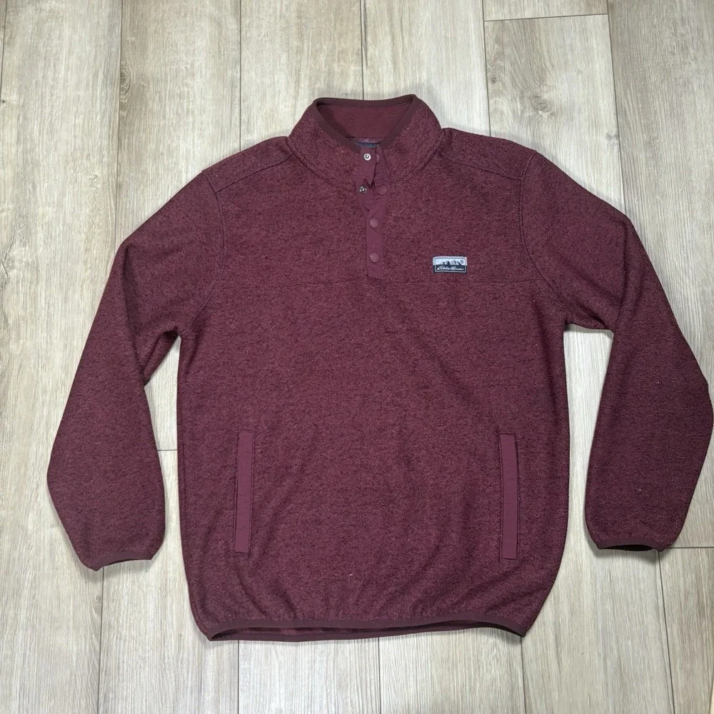 Eddie Bauer Men's Burgundy Pullover Fleece Sweater Small Fall Layering - Picture 1 of 7